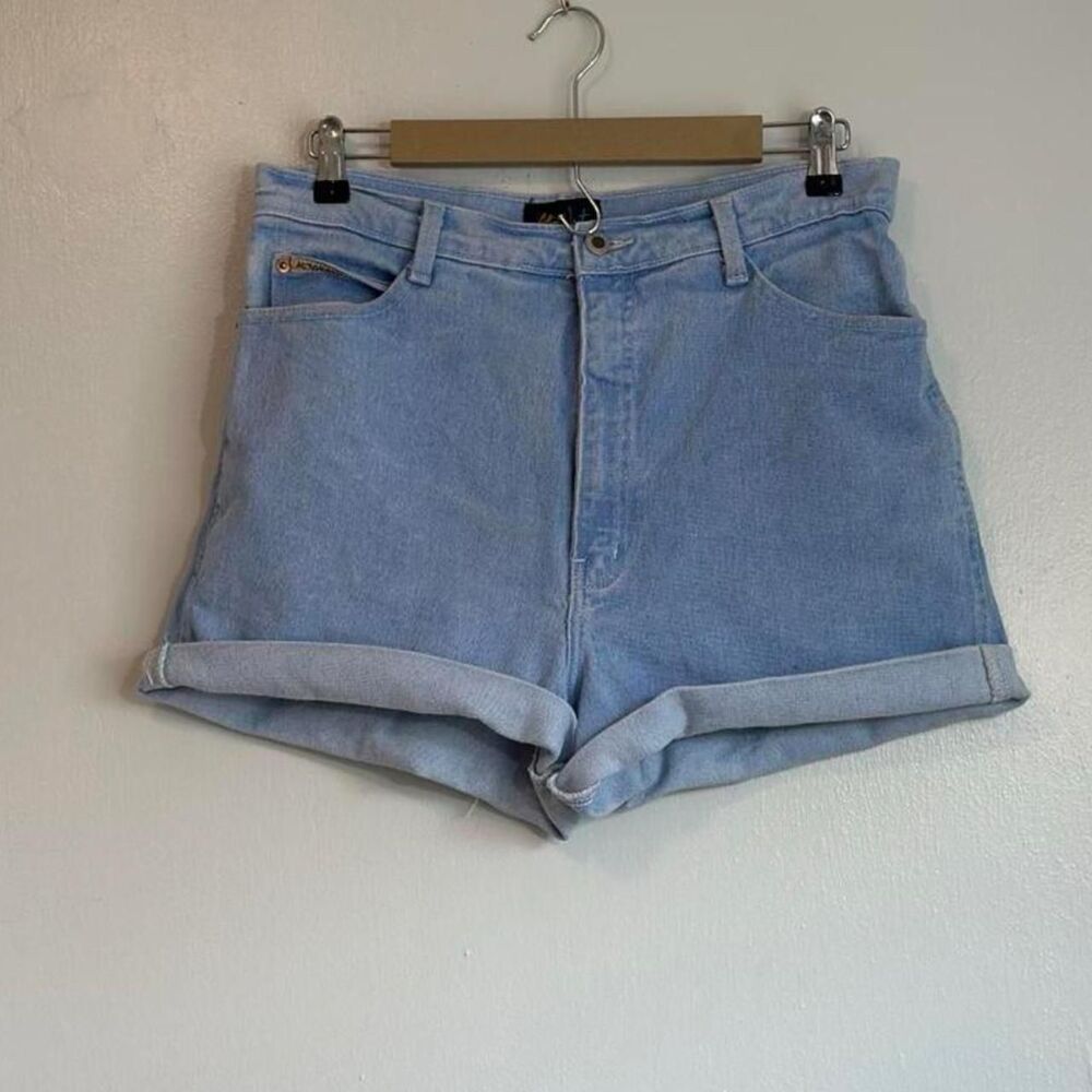 Action West Vintage Denim Shorts Women's High-Waisted Raw Hem Size 14 (Fits 10)